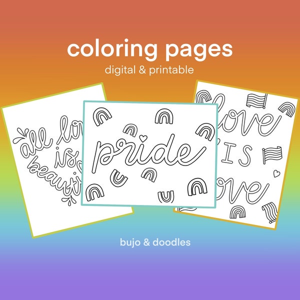 Pride Coloring Page Pack | Digital Download | Coloring Sheet | Printable | Rainbow | PDF Download | PNG with Transparent Background