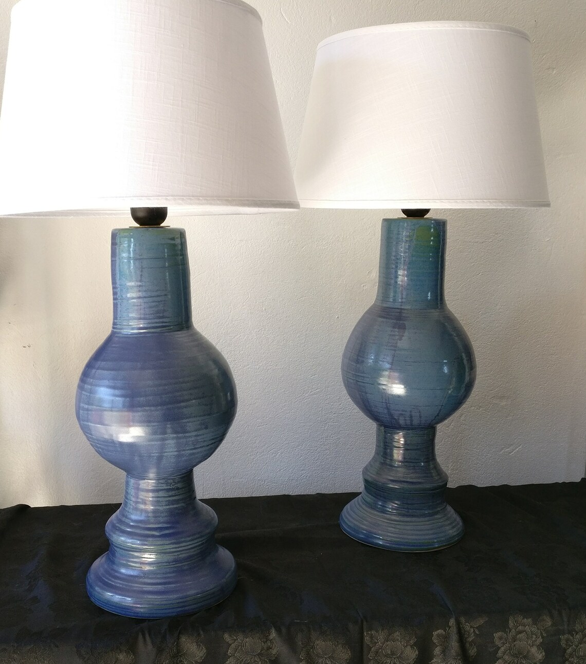 Two hand made pottery table lamps. Table lamp bases made from Etsy