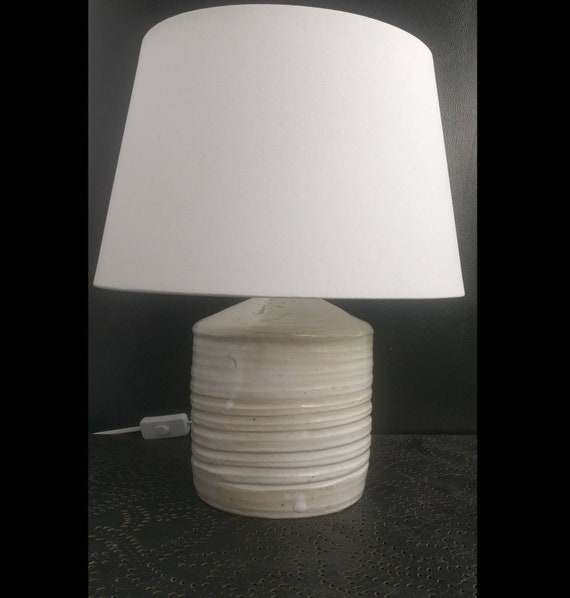 White Rustic Pottery Table Lamp Made From Stoneware Clay Hand In Finland