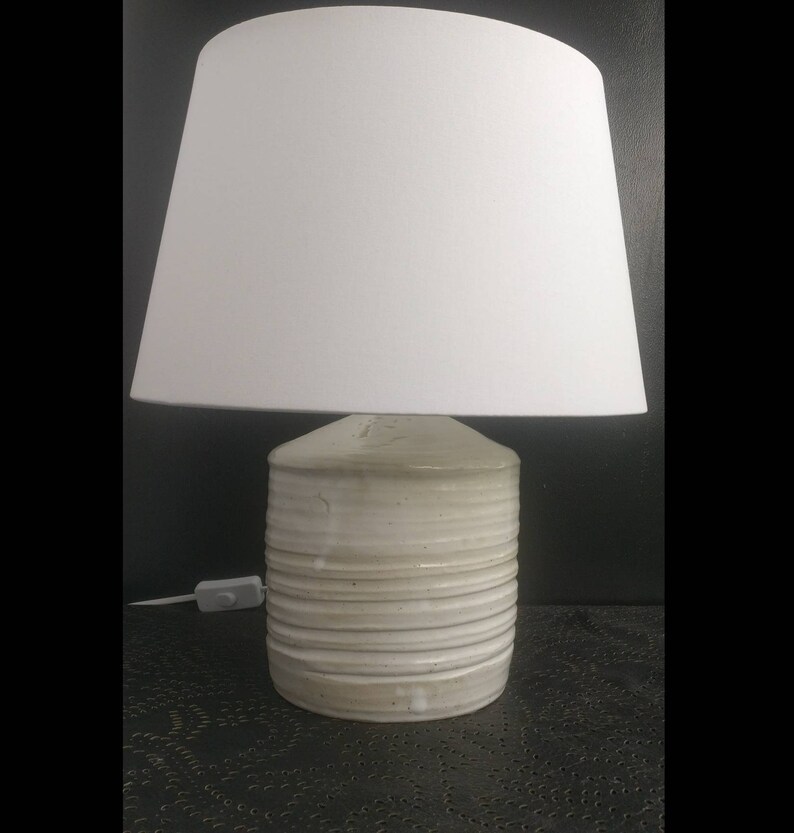 White Rustic Pottery Table Lamp Made From Stoneware Clay Hand In Finland