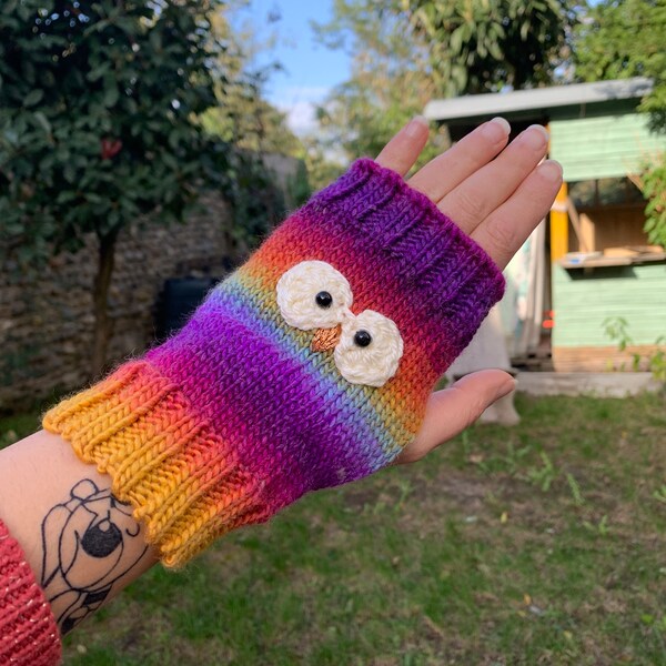 plusieurs coloris, mitaines, gants chouette/hibou tricot pure laine