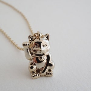 Lucky Cat Charm Necklace   Minimalist, Delicate Jewelry   Gold, Rose Gold, or Silver by HONEYCAT