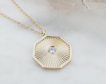 Sunbeam Octagon Vintage Burst Pendant Necklace   Minimalist, Delicate Jewelry   Gold, Rose Gold, or Silver by HONEYCAT