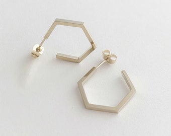 Hexagon Hoops | Minimalist, Delicate Jewelry | Gold, Rose Gold, or Silver by HONEYCAT