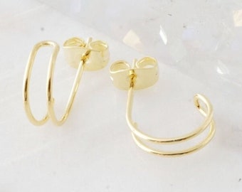Double Hoop Earrings   Minimalist, Delicate Jewelry   Gold, Rose Gold, or Silver by HONEYCAT