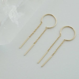 Chime Threader Drop Bar Earrings in Gold, Rose Gold, or Silver | Minimalist, Delicate Jewelry by HONEYCAT