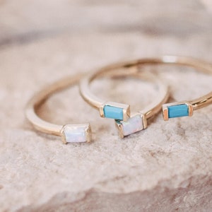 Birthstone Baguette Ring | Gold, Rose Gold, Silver | Minimalist, Dainty, Delicate Jewelry by Honeycat Size 5, 6, 7, 8 Adjustable