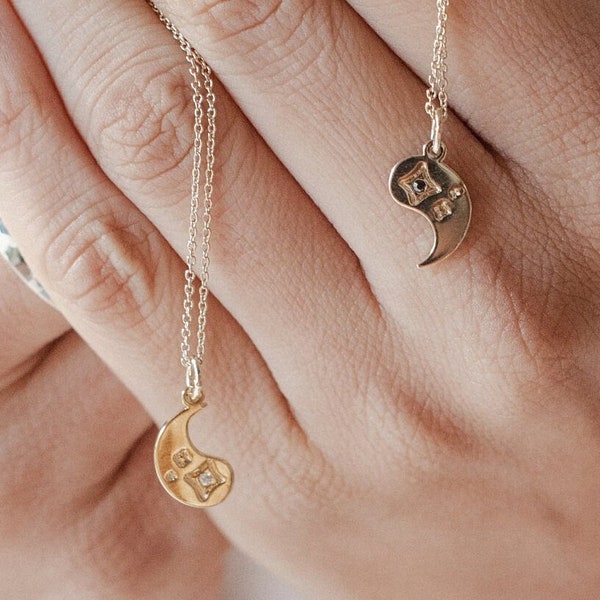 BFF Best Friend Yin to my Yang Halskette Duo 2er-Set, Geschenk für die beste Freundin, zierlicher zarter Schmuck in Gold, Roségold oder Silber von HONEYCAT