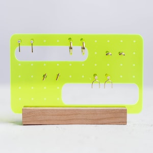 Mini Jewelry Acrylic & Wood Jewelry Earring Stand | vibey dopamine organization compact display studs hoops fun fluorescent colors clear