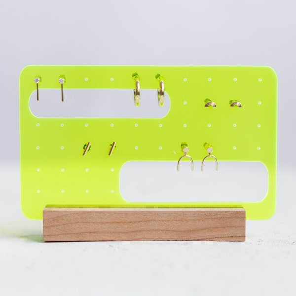 Mini Jewelry Acrylic & Wood Jewelry Earring Stand | vibey dopamine organization compact display studs hoops fun fluorescent colors clear