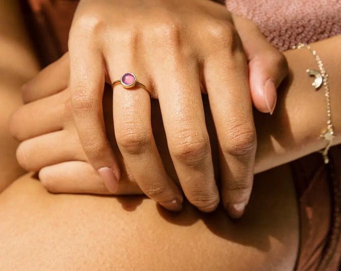 Mini Mood Ring in Gold, Silver, Rose Gold | Size 3, 4, 5, 6, 7, 8, 9, 10, 11, 12 | Dainty Gift Cute Jewelry | Honeycat