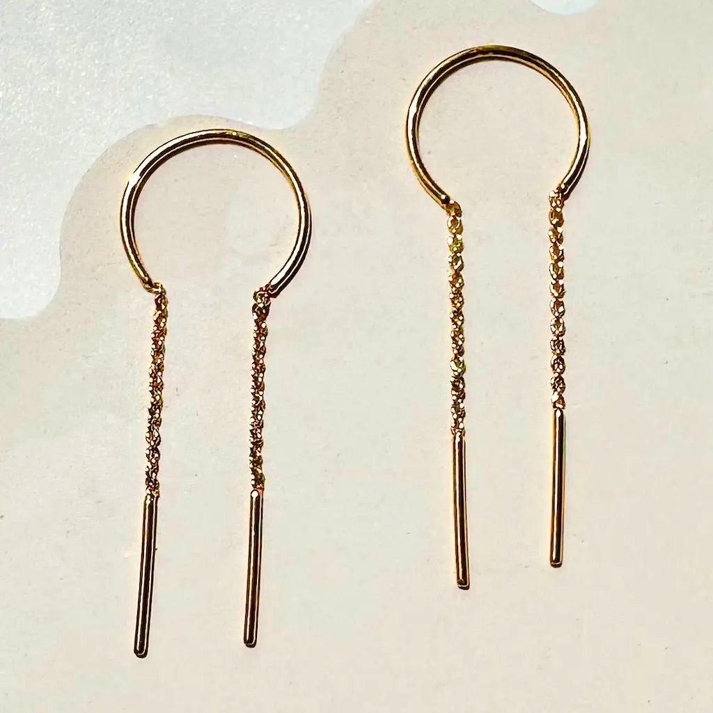 Threader Chime Earrings in Gold, Silver, Rose Gold | Dainty Minimalist Everyday Gift Jewelry |  Honeycat