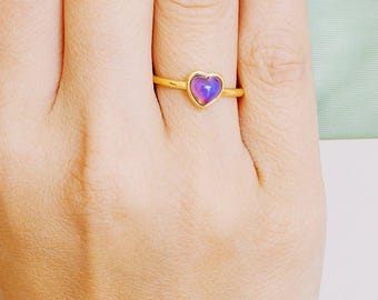 Mini Heart Mood Ring in Gold, Silver, Rose Gold | Size 4, 5, 6, 7, 8, 9, 10, 11 | Fun Gift Jewelry | Honeycat