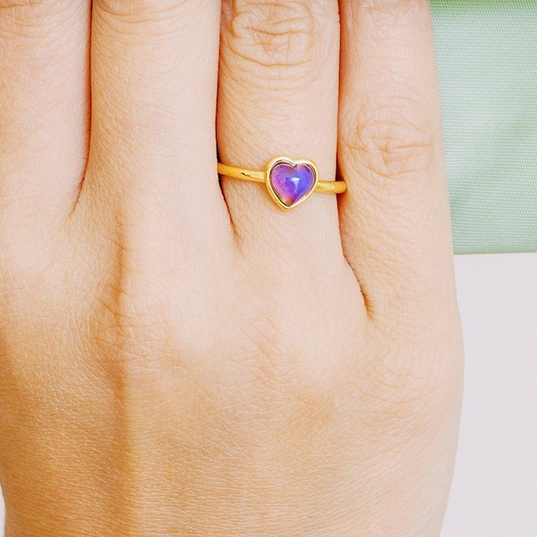 Mini Heart Mood Ring in Gold, Silver, Rose Gold | Size 4, 5, 6, 7, 8, 9, 10, 11 | Fun Gift Jewelry | Honeycat