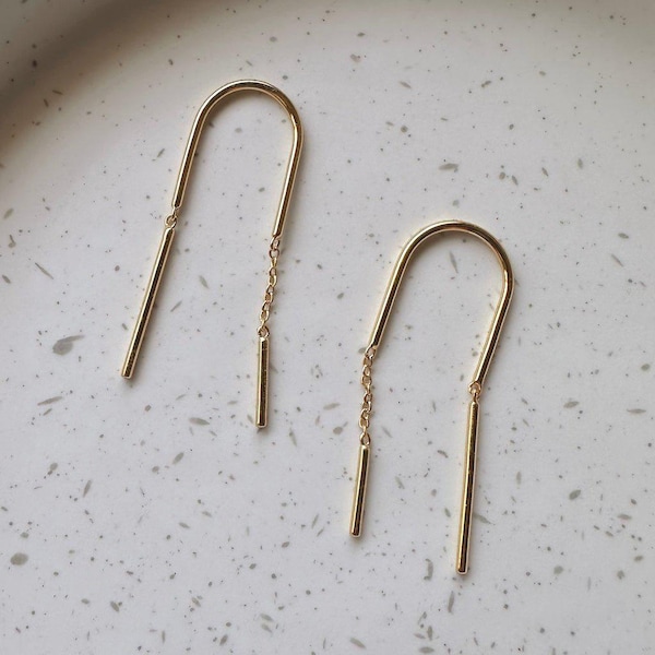 Threader Duo Earrings in Gold, Silver, Rose Gold | Dainty Minimalist Everyday Gift Jewelry | Honeycat