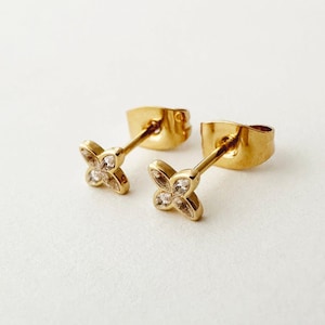 Crystal Petal Studs in Gold, Silver, Rose Gold | Dainty Minimalist Everyday Gift Jewelry |  Honeycat
