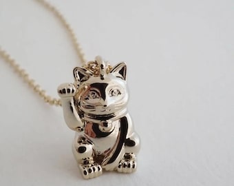 Lucky Cat Charm Necklace in Gold, Silver, Rose Gold | Dainty Minimalist Everyday Gift Jewelry |  Honeycat