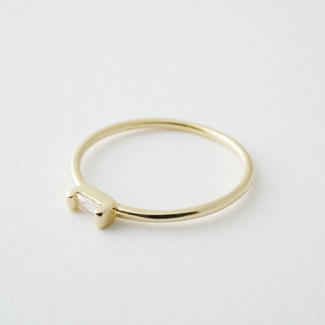 HONEYCAT Dainty Crystal Baguette Ring - Minimalist Gold, Rose Gold, Or Silver Delicate Jewelry (Rose Gold, Size 6) - View #2