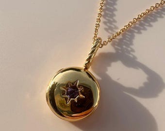 Collar con colgante de relicario fotográfico Mini Starburst en oro, plata y oro rosa / Joyería delicada y elegante