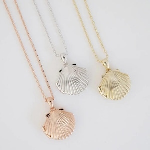 Shell Photo Locket Pendant Necklace in Gold, Silver, Rose Gold | Dainty Minimalist Everyday Gift Jewelry