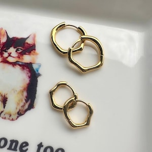 Irregular Organic Shaped Leverback Hoops in Gold or Silver, 12mm or 18mm, by Honeycat