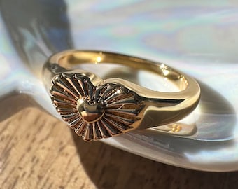 Heart Beam Signet Ring in goud, roségoud, zilver van Honeycat