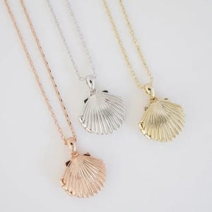 Shell Locket Necklace in Gold, Silver, Rose Gold | Dainty Minimalist Everyday Gift Jewelry |  Honeycat