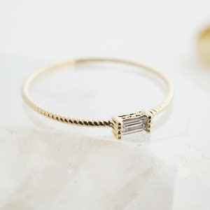 Baguette Crystal Twist Ring   Minimalist, Delicate Jewelry   Gold, Rose Gold, or Silver by Honeycat Size 5, 6, 7, 8