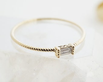 Baguette Crystal Twist Ring   Minimalist, Delicate Jewelry   Gold, Rose Gold, or Silver by HONEYCAT Size 5, 6, 7, 8