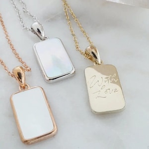 Mother of Pearl Pendant Necklace: Delicate Gold Rectangular Charm