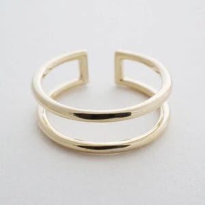 Minimalist Double Stack Ring, Gold, Rose Gold, Sterling Silver, Adjustable Bands