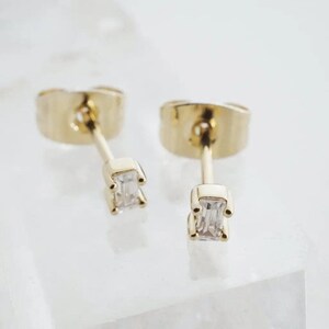 Crystal Baguette Studs in Gold, Silver, Rose Gold | Dainty Minimalist Everyday Gift Jewelry |  Honeycat