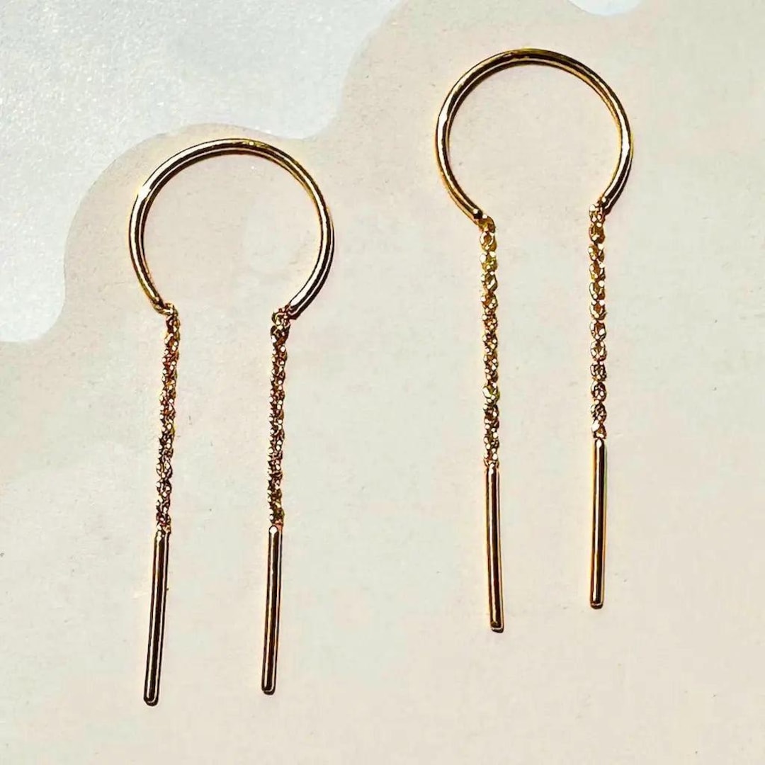 Threader Chime Earrings in Gold, Silver, Rose Gold | Chain Pull Through ...