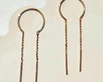 Threader Chime Earrings, Minimalist Bar Chain Pull Through Jewelry