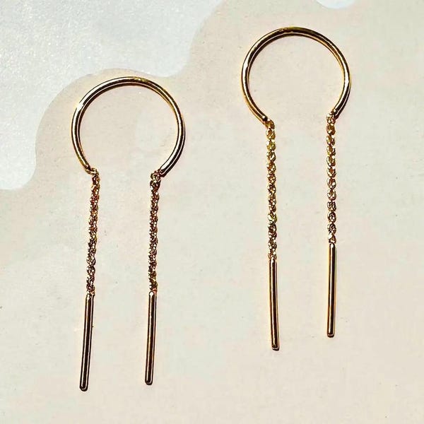 Threader Chime Earrings in Gold, Silver, Rose Gold | chain pull through earrings | Dainty Minimalist Everyday Gift Jewelry | Honeycat