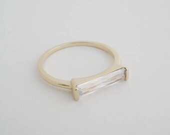 HONEYCAT Dainty Crystal Baguette Ring - Minimalist Gold, Rose Gold, Or Silver Delicate Jewelry (Rose Gold, Size 6) - View #8
