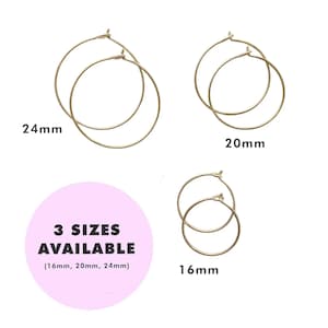 Everyday Thin Hoops | Minimalist, Comfortable, Delicate Jewelry in Gold, Rose Gold, or Silver by Honeycat, 16mm, 20mm, 24mm