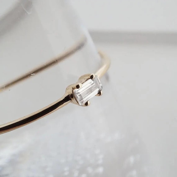 Honeycat White Topaz Baguette Ring - Solid 14K Gold Or Rose Gold Delicate Stackable Ring