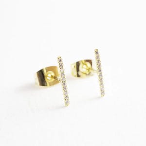 Skinny Midi Crystal Bar Earrings in Gold, Silver, Rose Gold | Dainty Minimalist Everyday Gift Jewelry |  Honeycat