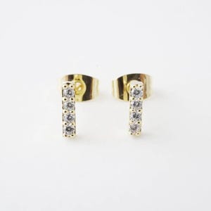 Crystal Drop Bar Earrings in Gold, Silver, Rose Gold | Dainty Minimalist Everyday Gift Jewelry |  Honeycat