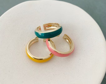 Daphne Bright & Bold Enamel Ring in Yellow, Pink, Green Emerald   Gold, Rose Gold, Silver   Adjustable Size 5, 6, 7, 8, 9, 10, 11