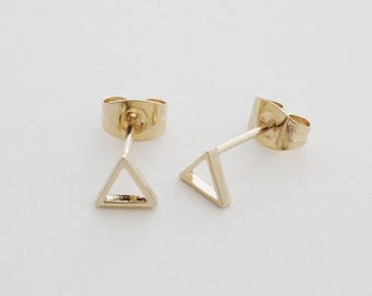 Dainty Outline Triangle Stud Earrings, Minimalist Jewelry