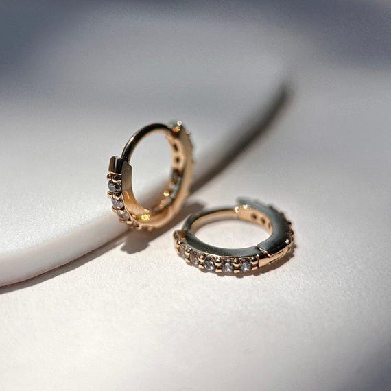10mm Mini Crystal Huggie Hoops in Gold, Rose Gold, Silver by Honeycat
