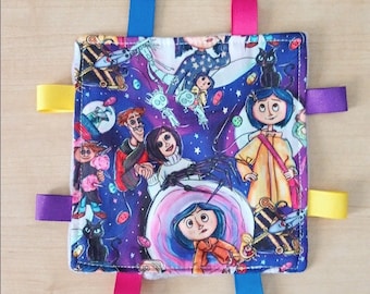 Coraline theme Sensory Crinkle Toy 6x6. Minky back. Handmade.