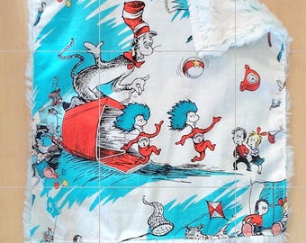 Dr Seuss inspired Lovey Size Baby Blanket. Cotton on top and Soft Minky Material on back. Handmade