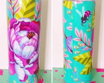 Tula Pink Kabloom Fabric Tumbler. Resin/epoxy Sealed. Handmade.