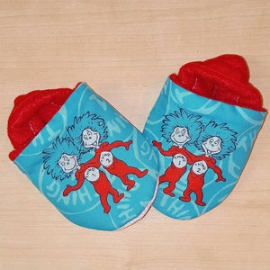 Thing 1 and 2 inspired Baby Booties. Handmade. Size Newborn to US 6.