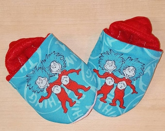 Thing 1 and 2 inspired Baby Booties. Handmade. Size Newborn to US 6.