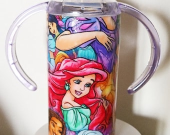 Princess sippy cups. 12 ounce size. Fabric and epoxy.