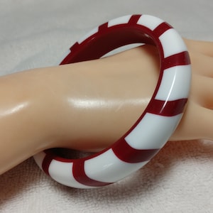 Vintage, Dark Red and White Striped Lucite Bangle Bracelet